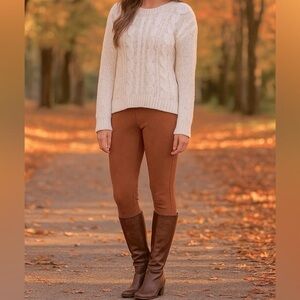 Faux Suede Pencil Dress Leggings Pants Pull On Size Large Chocolate Brown NYCC L